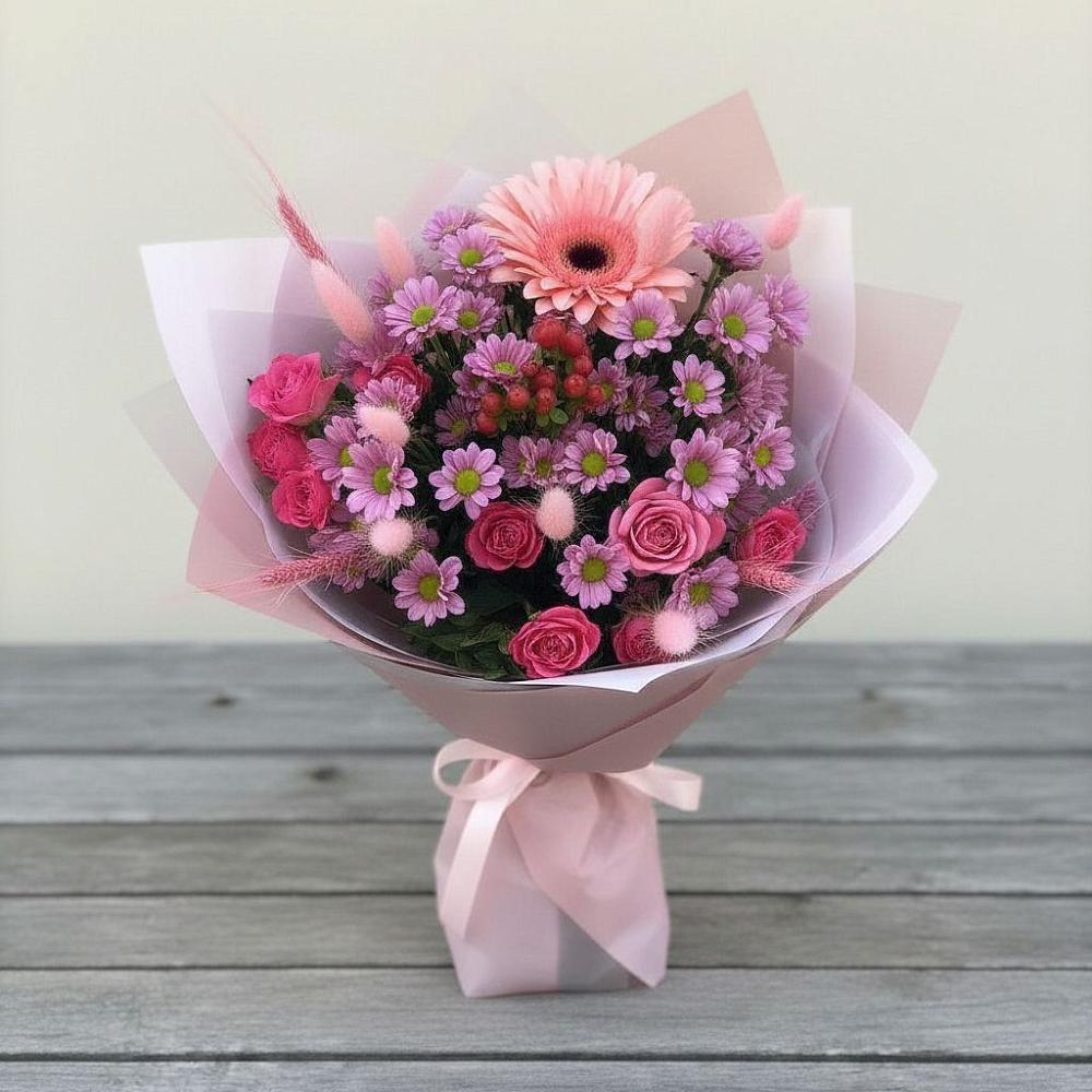Букет цветов из: Розы, Герберы и Хризантемы в Райчихинске