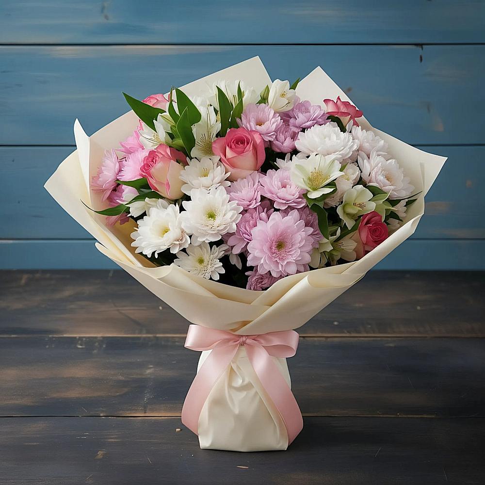 Букет цветов из: Хризантемы, Альстромерии и Розы в Райчихинске